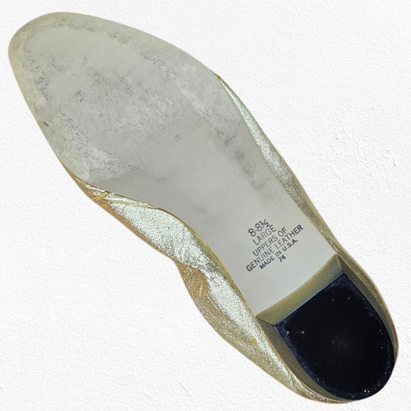 60s Vintage Metallic Gold Rhinestone Embellished USA Made Ballet Slipper Size 8 - Picture 7 of 8